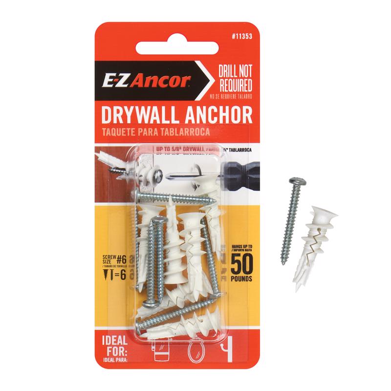 E-Z ANCOR进口代理批发 EZ Ancor Twist-N-Lock 1/4 英寸 DX 1-1/4 英寸 L 纤维增强尼龙十字头干墙锚栓 6