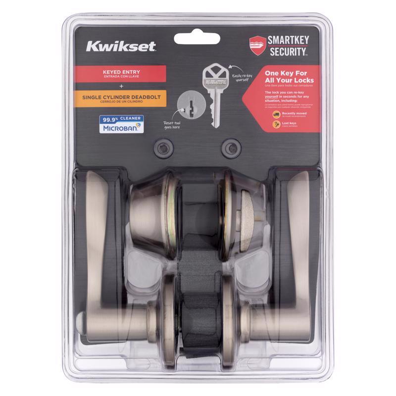 KWIKSET进口代理批发 Kwikset SmartKey Security Balboa 缎面镍门锁和进门把手 KW1 2-3/4 英寸