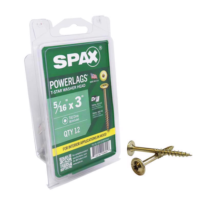 SPAX进口代理批发 SPAX PowerLags 5/16 英寸 X 3 英寸 L 垫圈黄色锌碳钢拉力螺钉 12 个/包