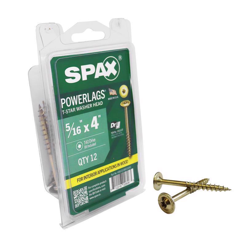 SPAX进口代理批发 SPAX PowerLags 5/16 英寸 X 4 英寸 L 垫圈黄色锌碳钢拉力螺钉 12 个/包