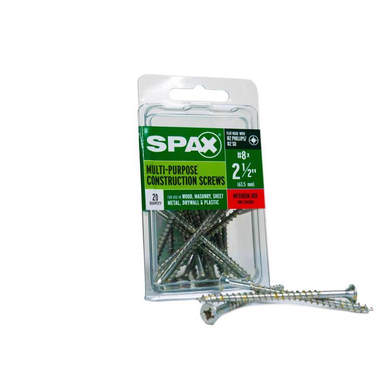 SPAX进口代理批发 SPAX 多材料 8 英寸 X 2-1/2 英寸 L 十字/方平头锯齿状结构螺钉