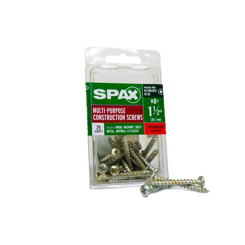 SPAX进口代理批发 SPAX 多材料 8 英寸 X 1-1/2 英寸 L 十字/方盘头锯齿状结构螺钉