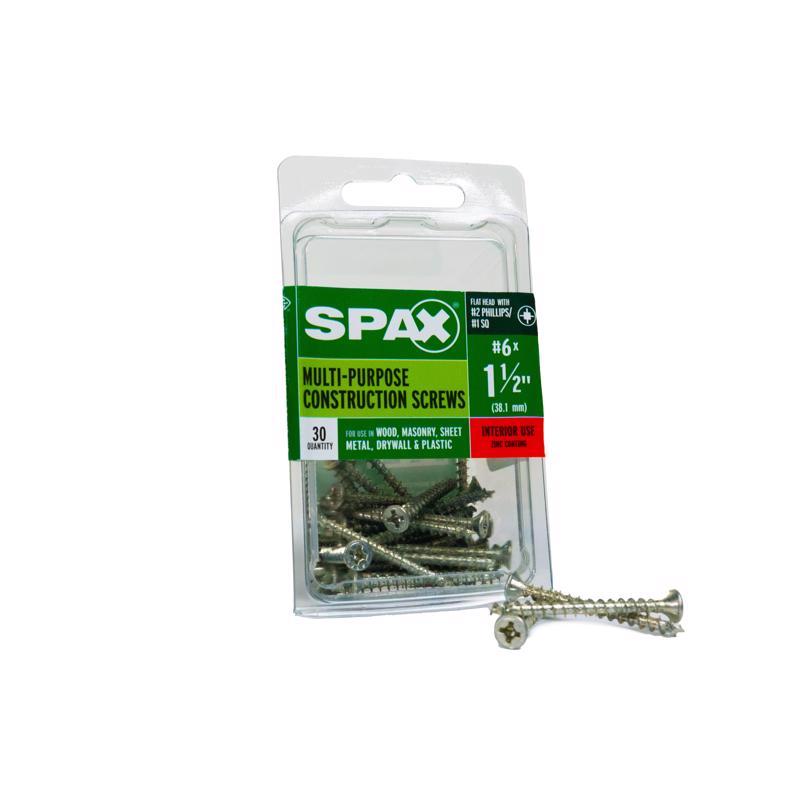 SPAX进口代理批发 SPAX 多材料 6 英寸 X 1-1/2 英寸 L 十字/方平头锯齿状结构螺钉