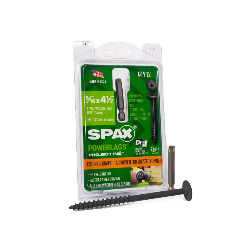 酷牌库|商品详情-SPAX进口代理批发 SPAX PowerLags 5/16 英寸 X 4-1/2 英寸 L 垫圈高耐腐蚀碳钢拉力螺钉 12 个/包