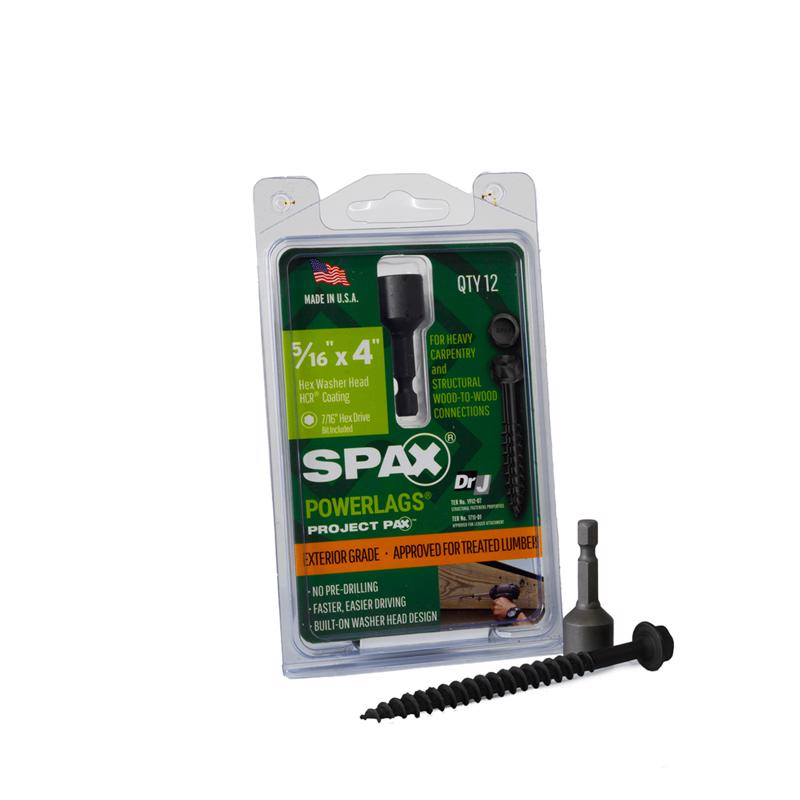 酷牌库|商品详情-SPAX进口代理批发 SPAX PowerLags 5/16 英寸 X 4 英寸 L 垫圈高耐腐蚀碳钢拉力螺钉 12 个/包