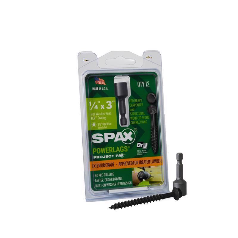 SPAX进口代理批发 SPAX PowerLags 1/4 英寸 X 3 英寸 L 垫圈高耐腐蚀碳钢拉力螺钉 12 个/包