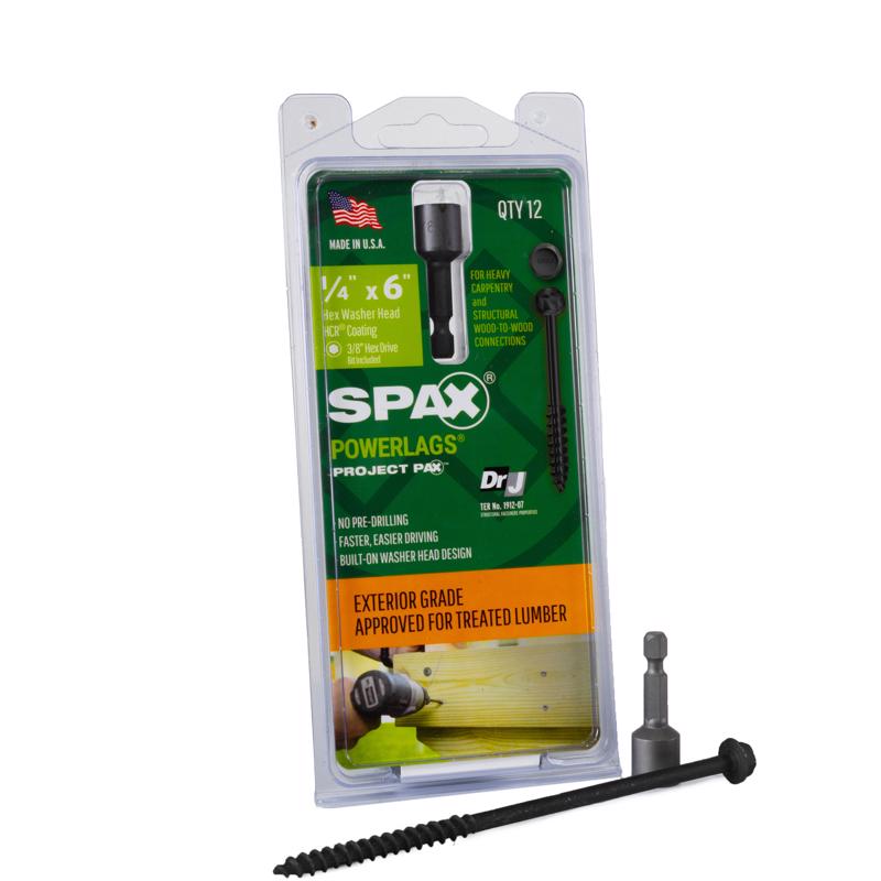 SPAX进口代理批发 SPAX PowerLags 1/4 英寸 X 6 英寸 L 六角驱动六角垫圈头锯齿状结构螺钉