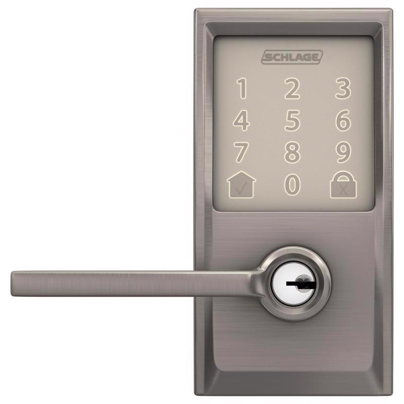 SCHLAGE进口代理批发 Schlage Encode 缎面镍金属 WiFi 门栓，带纬度杆