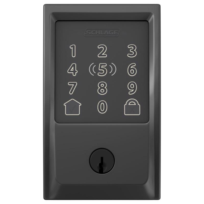 SCHLAGE进口代理批发 Schlage Encode Plus 哑光黑色金属 WiFi 门栓，带世纪装饰