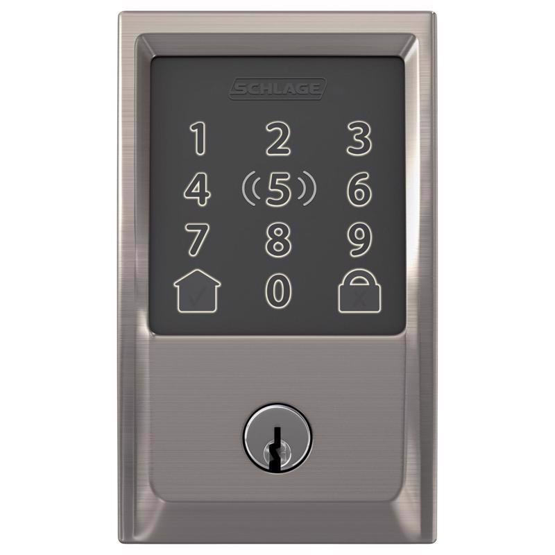 SCHLAGE进口代理批发 Schlage Encode Plus 缎面镍金属 WiFi 锁舌，带世纪装饰