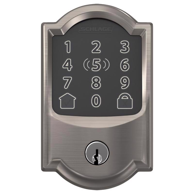 SCHLAGE进口代理批发 Schlage Encode Plus 缎面镍金属 WiFi 锁舌，带 Camelot 装饰