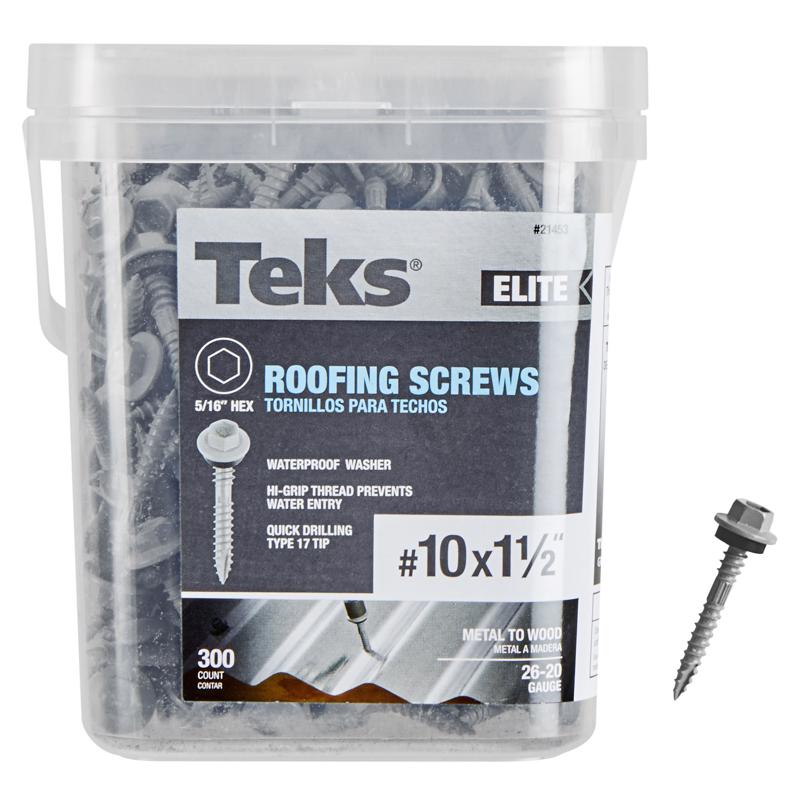 TEKS ELITE进口代理批发 Teks Elite 10 号 X 1-1/2 英寸 L 六角驱动六角垫圈头自攻屋顶螺钉