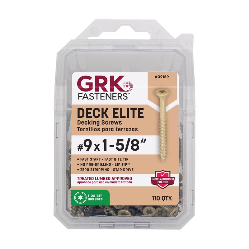 GRK进口代理批发 GRK Deck Elite 9 英寸 X 1-5/8 英寸 L 金星号角头甲板螺丝 1 件装