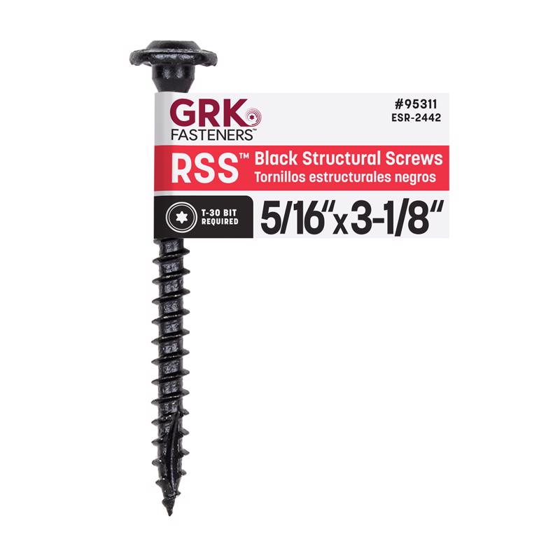 酷牌库|商品详情-GRK进口代理批发 GRK RSS 5/16 或 15 英寸 X 3-1/8 英寸 L 星形黑色 W 形切割结构木螺钉 1 包