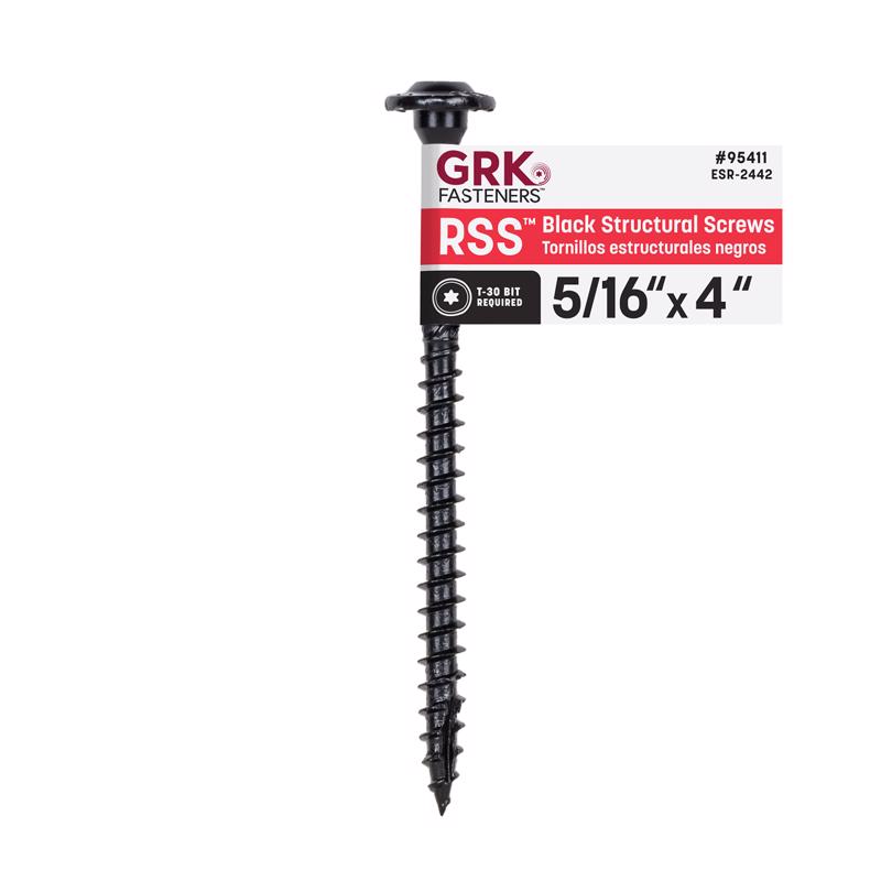 GRK进口代理批发 GRK RSS 5/16 或 15 英寸 X 4 英寸 L 星形黑色 W 形切割结构木螺钉 1 包