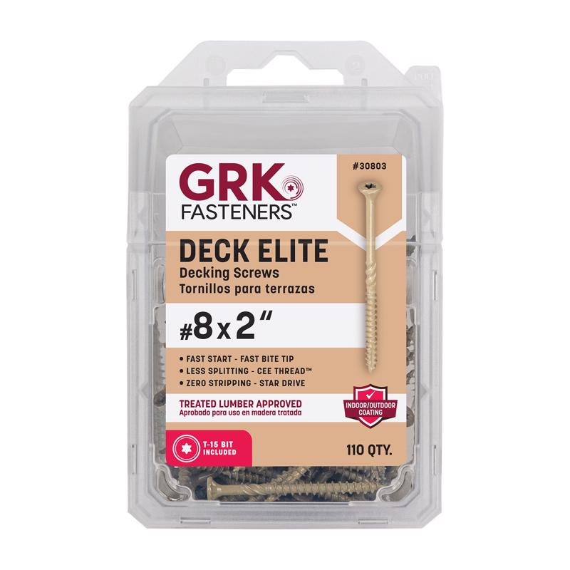 GRK进口代理批发 GRK Deck Elite 8 英寸 X 2 英寸 L 星形耐腐蚀 W 形切割木螺钉 110 个/包