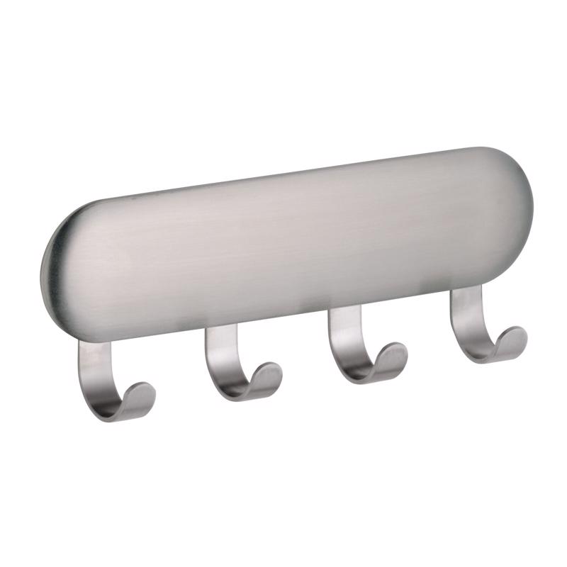Forma Self-adhesive Small Key Rack Organizer, Brushed Stainless Steel, 4 Hooks