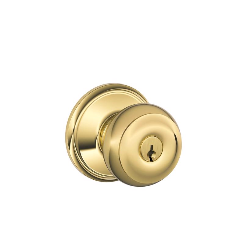 SCHLAGE进口代理批发 Schlage 格鲁吉亚明亮黄铜入口门把手 1-3/4 英寸。