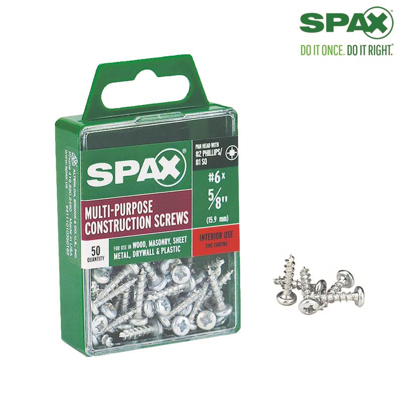 SPAX进口代理批发 SPAX 6 号 X 5/8 英寸 L 十字/方形镀锌锯齿多材料螺钉 50 个/包