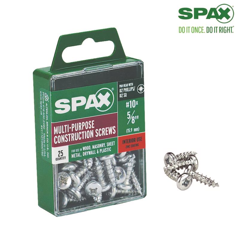 SPAX进口代理批发 SPAX 10 号 X 5/8 英寸 L 十字/方形镀锌锯齿多材料螺钉 25 个/包