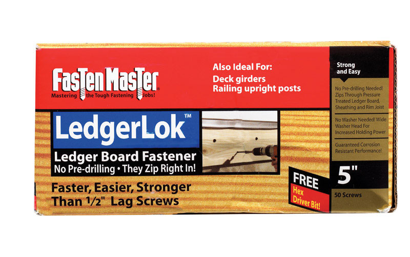 FASTENMASTER进口代理批发 FastenMaster LedgerLok 5 英寸 L 银色六角垫圈头甲板螺丝 50 个/包