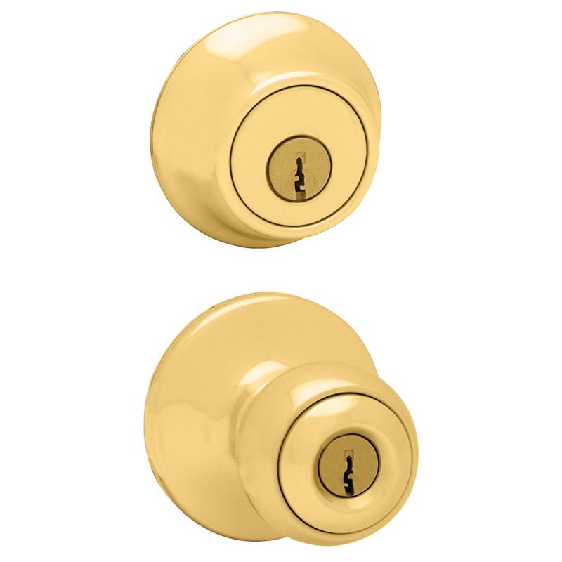 KWIKSET进口代理批发 Kwikset Polo 抛光黄铜锁舌和入口门把手 1-3/4 英寸。