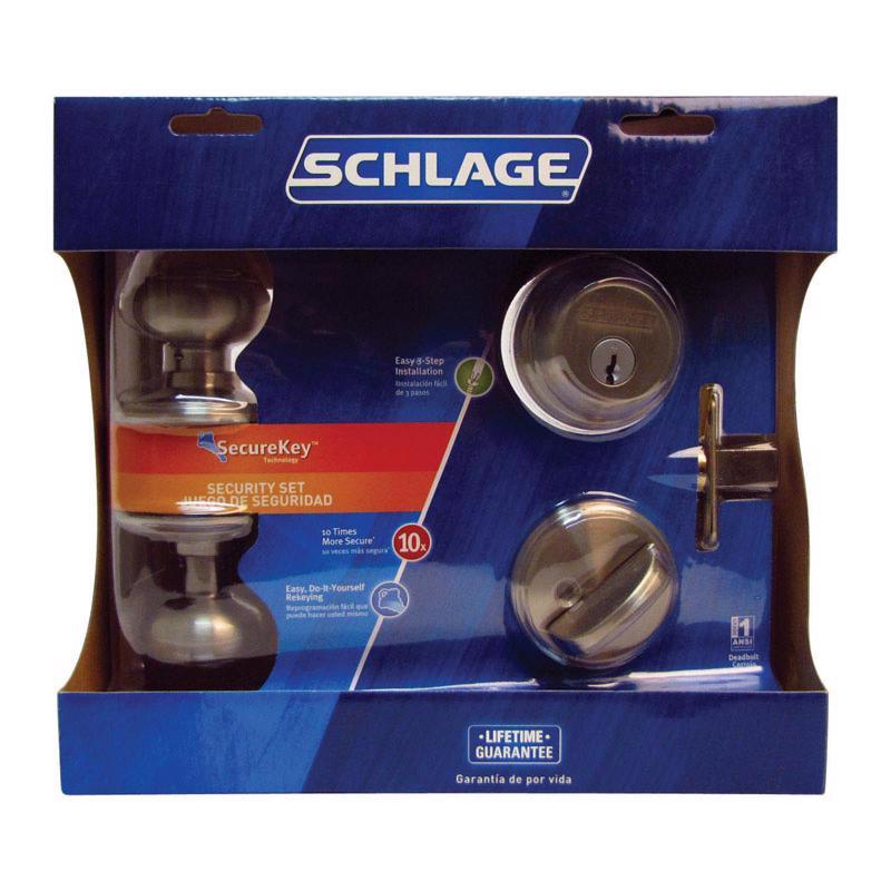 SCHLAGE进口代理批发 Schlage 格鲁吉亚缎面镍锁舌和入口门把手 1-3/4 英寸。