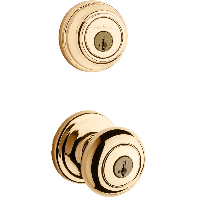 KWIKSET进口代理批发 Kwikset SmartKey Juno 抛光黄铜锁舌和入口门把手 KW1 1-3/4 英寸。