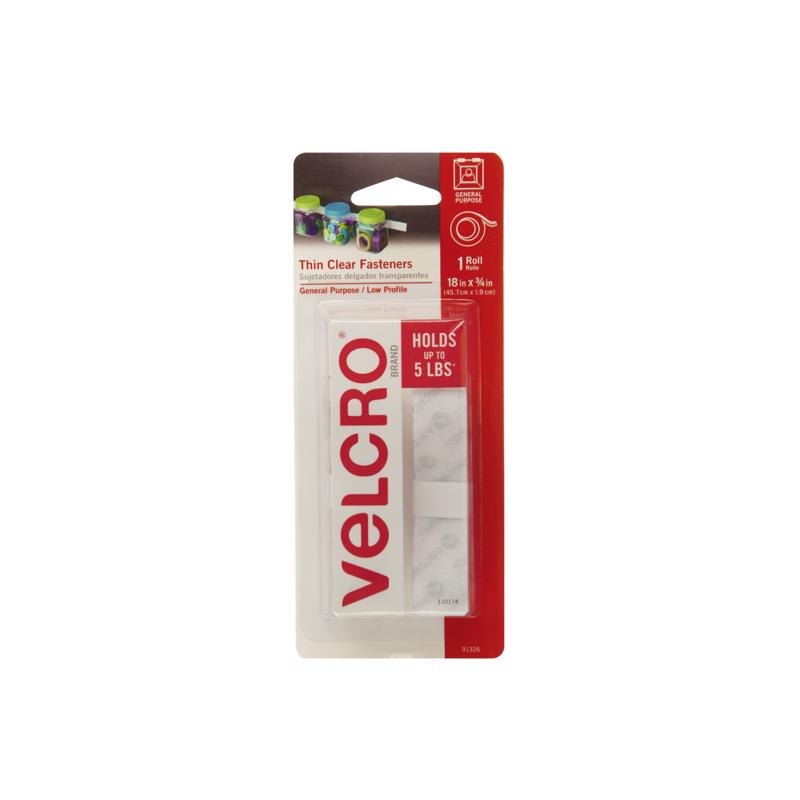 VELCRO BRAND进口代理批发 VELCRO 品牌薄型透明中号尼龙钩环紧固件 18 英寸长 1 个/包