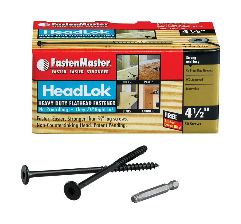 酷牌库|商品详情-FASTENMASTER进口代理批发 FastenMaster HeadLok 4-1/2 英寸 L 黑色蜘蛛平头甲板螺钉 50 个/包