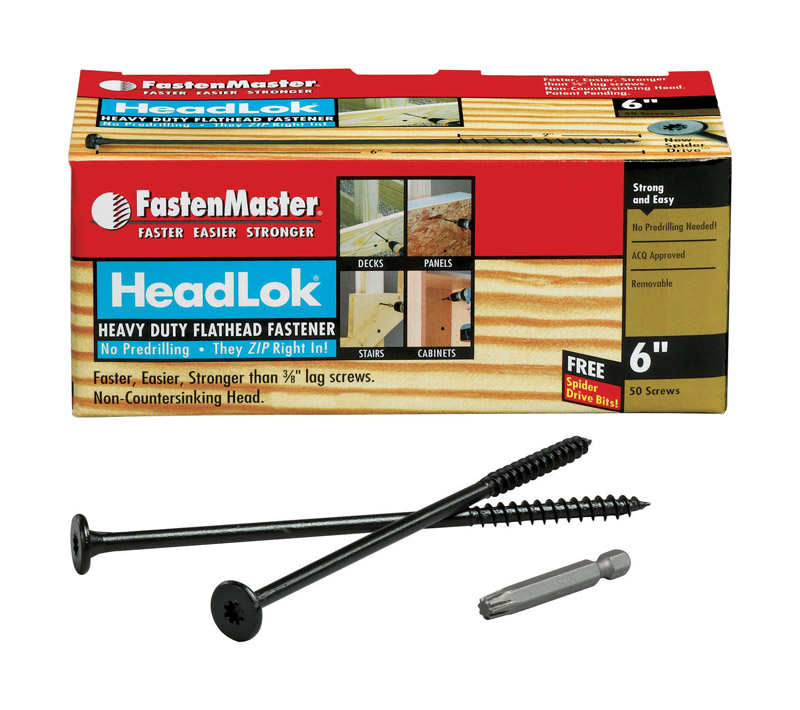 FASTENMASTER进口代理批发 FastenMaster HeadLok 6 英寸 L 黑色蜘蛛平头甲板螺钉 50 个/包