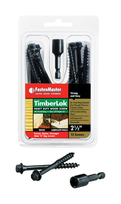 FASTENMASTER进口代理批发 FastenMaster TimberLOK 10 号 X 2.5 英寸 L 六角环氧粗木螺钉 12 件装