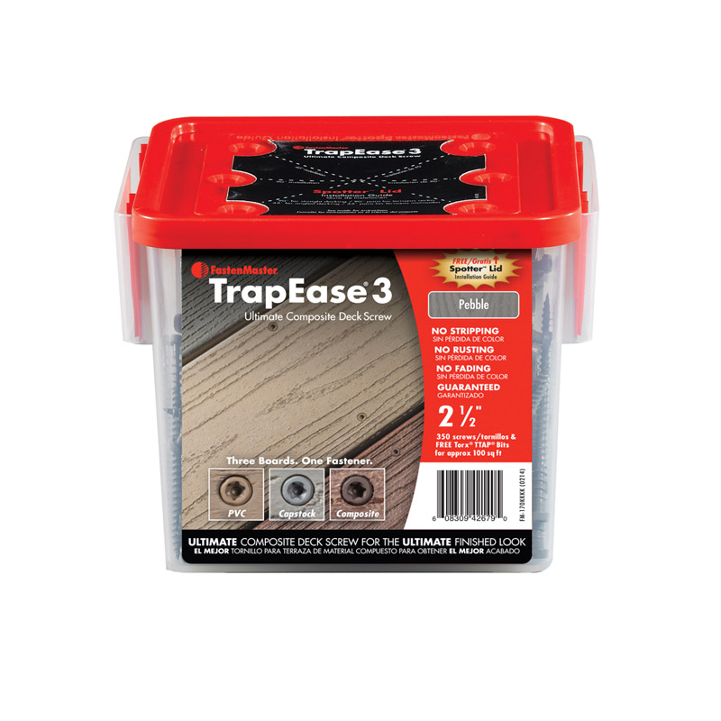 FASTENMASTER进口代理批发 FastenMaster TrapEase 3 10 号 X 2-1/2 英寸 L Pebble Torx TTAP 平头复合甲板螺钉 350 件