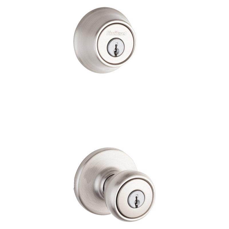 KWIKSET进口代理批发 Kwikset Tylo 缎面镍入口旋钮和单缸锁舌 1-3/4 英寸。