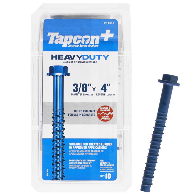 TAPCON进口代理批发 Tapcon 3/8 英寸 DX 4 英寸 L 钢六角头混凝土螺丝锚栓 10 个一包