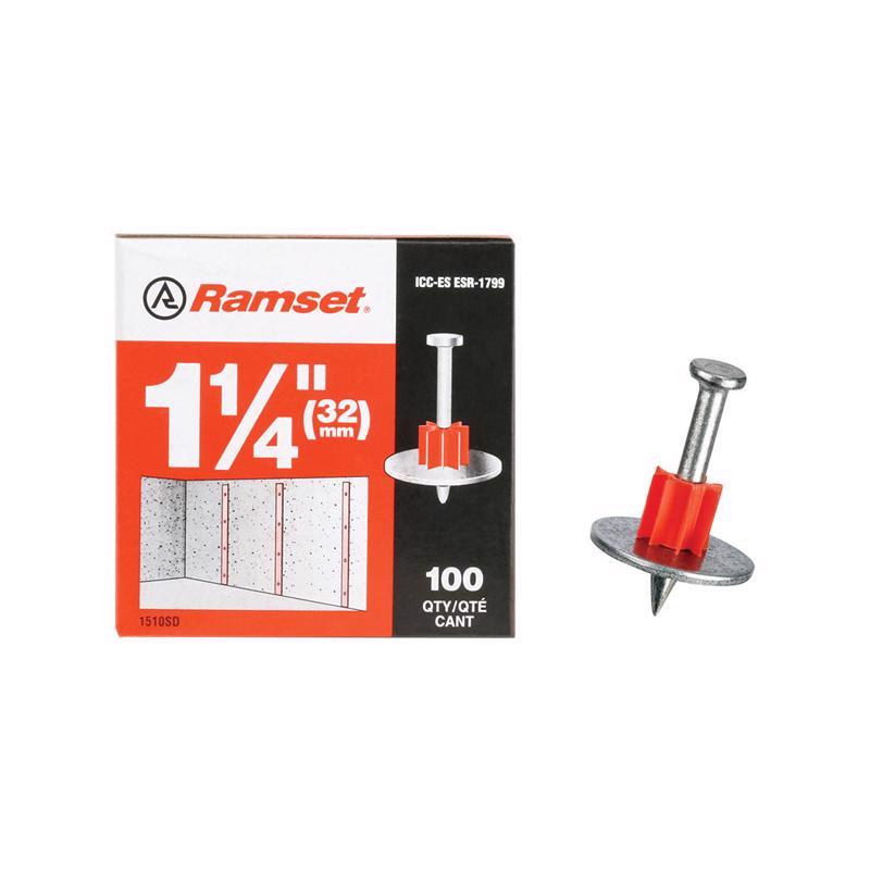 RAMSET进口代理批发 带垫圈的冲压套件 0.3 英寸 DX 1-1/4 英寸 L 钢圆头驱动销 100 个一包