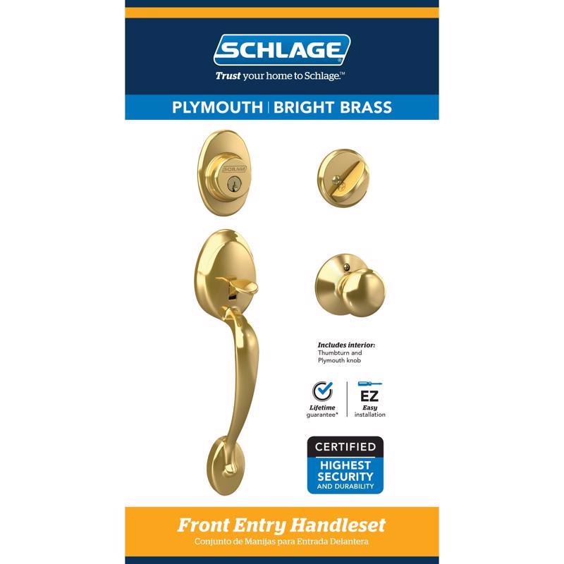 SCHLAGE进口代理批发 Schlage Plymouth 明亮黄铜入门手柄 1-3/4 英寸。