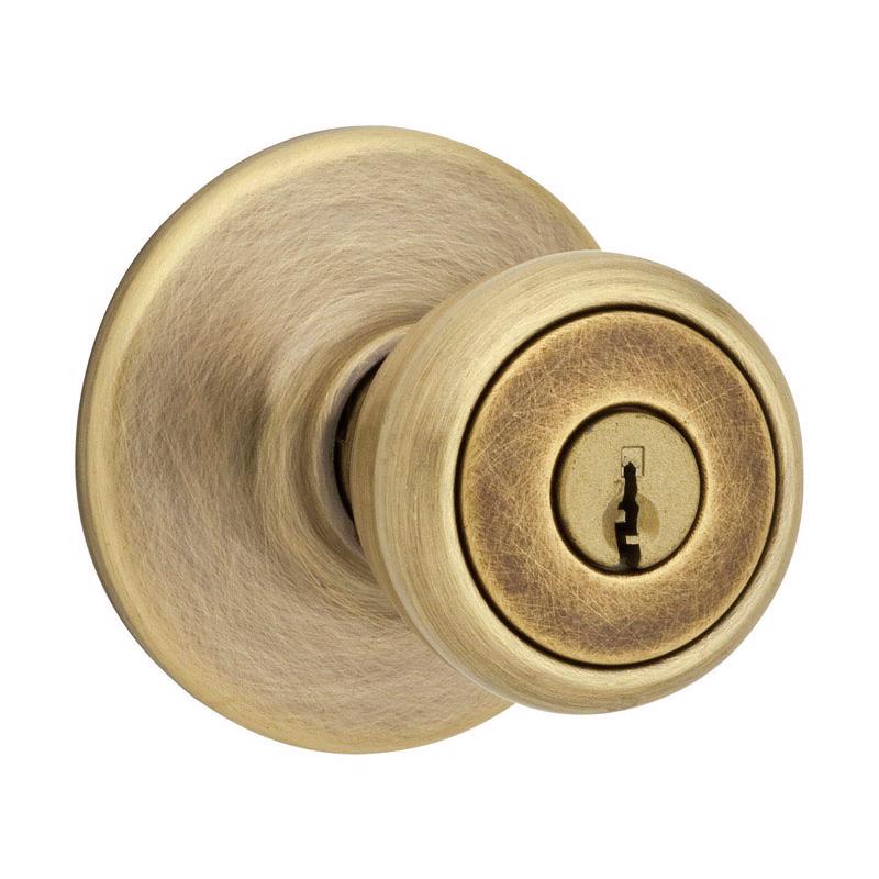 KWIKSET进口代理批发 Kwikset Tylo 古董黄铜入口门把手 1-3/4 英寸。