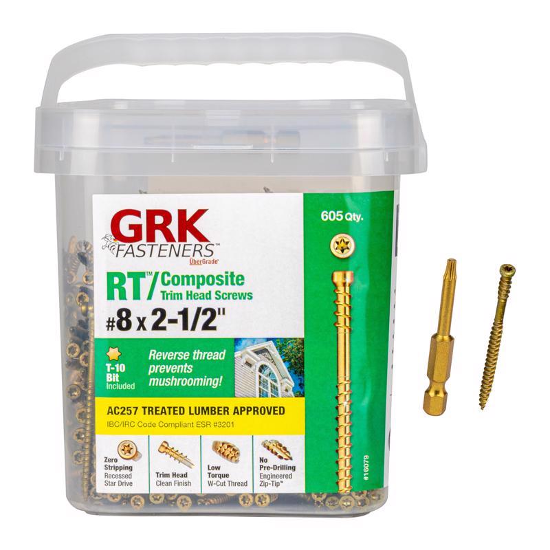 GRK FASTENERS进口代理批发 GRK 紧固件 RT 复合材料 8 号 X 2-1/2 英寸 L 星形涂层反向螺钉 605 个/包