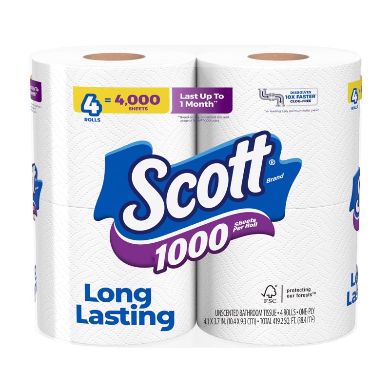 SCOTT进口代理批发 Scott 卫生纸 4 卷 1000 张 4 英寸