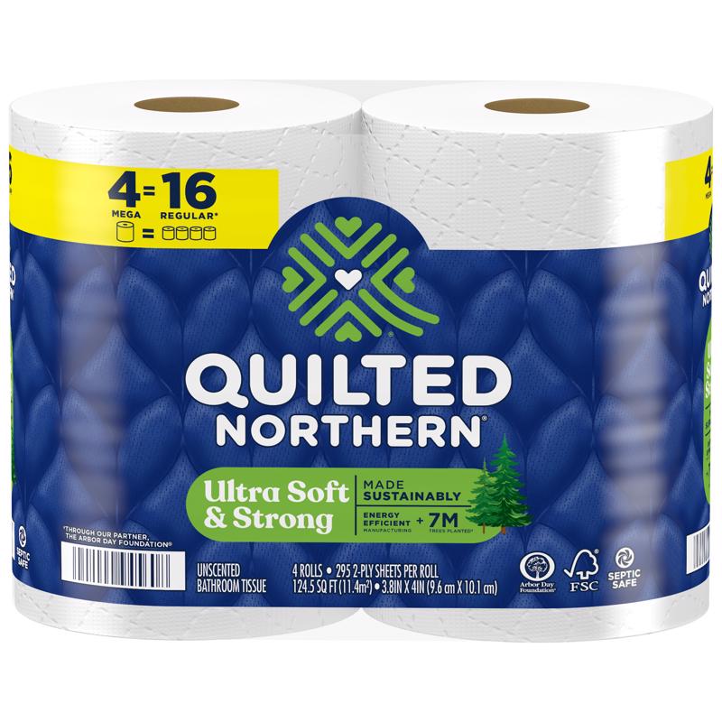 QUILTED NORTHERN进口代理批发 绗缝 Northern 超柔软强卫生纸 4 卷 328 张 138.49 平方英尺