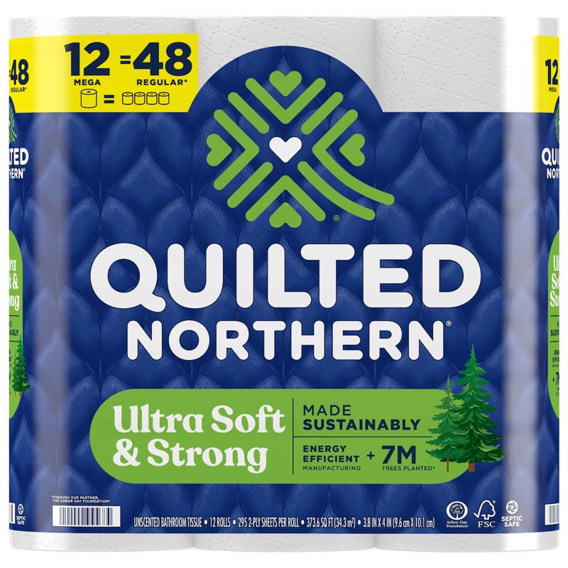 QUILTED NORTHERN进口代理批发 绗缝 Northern 超柔软强卫生纸 12 卷 328 张 415.47 平方英尺