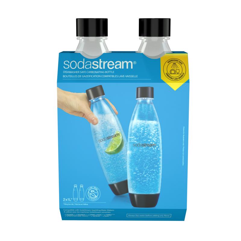 SODASTREAM进口代理批发 SodaStream 黑色 1 L 碳酸化器瓶 2 个装