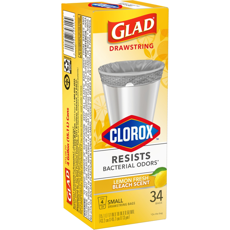 GLAD进口代理批发 Glad 4 加仑柠檬味厨房垃圾袋抽绳 34 个装 0.5 百万