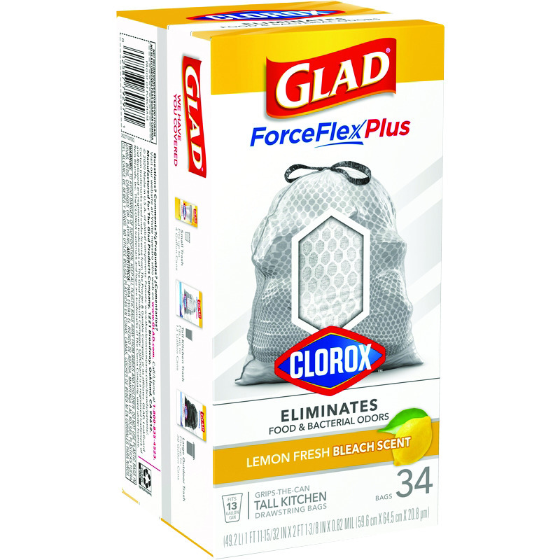 GLAD进口代理批发 Glad Force Flex Plus 13 加仑柠檬味高抽绳厨房袋 34 个装 082 万