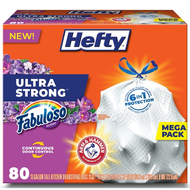 HEFTY进口代理批发 Hefty 超强 13 加仑 Fabuloso 香味高厨房袋抽绳 80 个/包 090 万