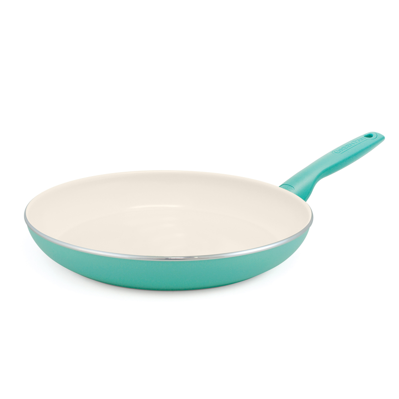 THE COOKWARE COMPANY进口代理批发 GreenPan Rio 陶瓷涂层铝煎锅 12 英寸。绿松石色