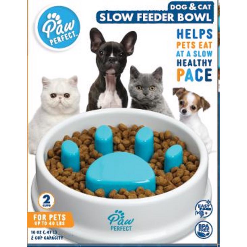 PAW PERFECT进口代理批发 Paw Perfect 白色塑料 16 盎司猫/狗慢速喂食器