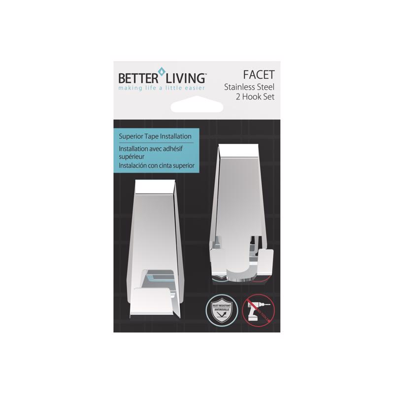 BETTER LIVING进口代理批发 Better Living Facet 3.38 英寸高X 1.25 英寸宽X 1.5 英寸长银浴钩