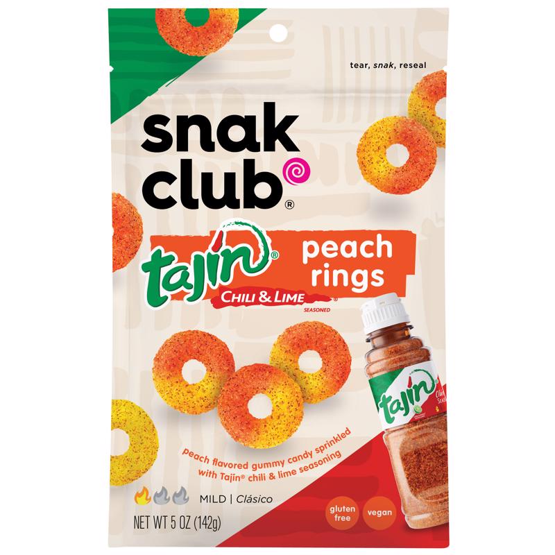 SNAK CLUB进口代理批发 Snak Club Tajin 辣椒和青柠桃子圈 5 盎司袋装